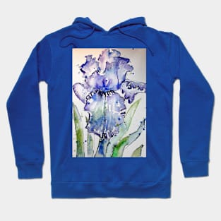 Purple Iris Watercolor and Ink Painting Hoodie